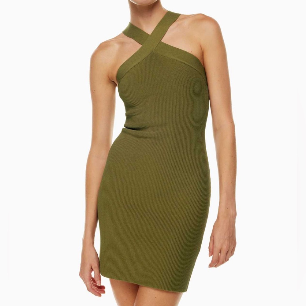 Aritzia Babaton‎ Fem Green Sculpt Knit Criss Cross Ribbed Halter Dress Size 2XL